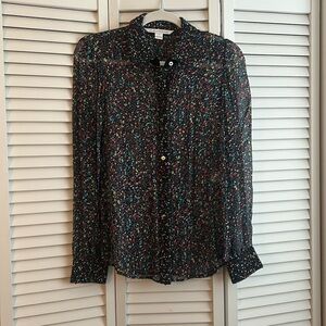 Confetti sheer silk blouse with tweed accents
